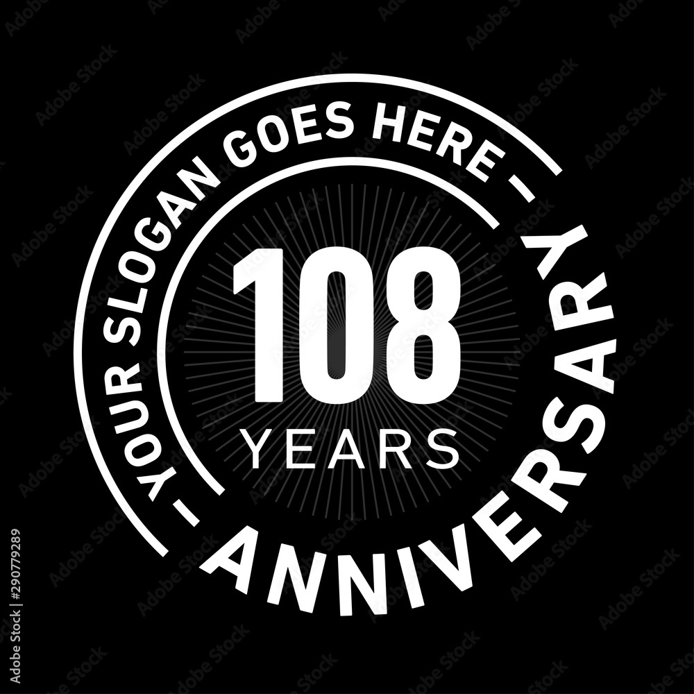 108 years anniversary logo template. One hundred and eight years celebrating logotype. Black and white vector and illustration.