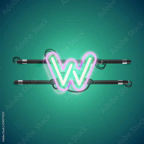 Realistic glowing double neon charcter on and off from a fontset, vector illustration