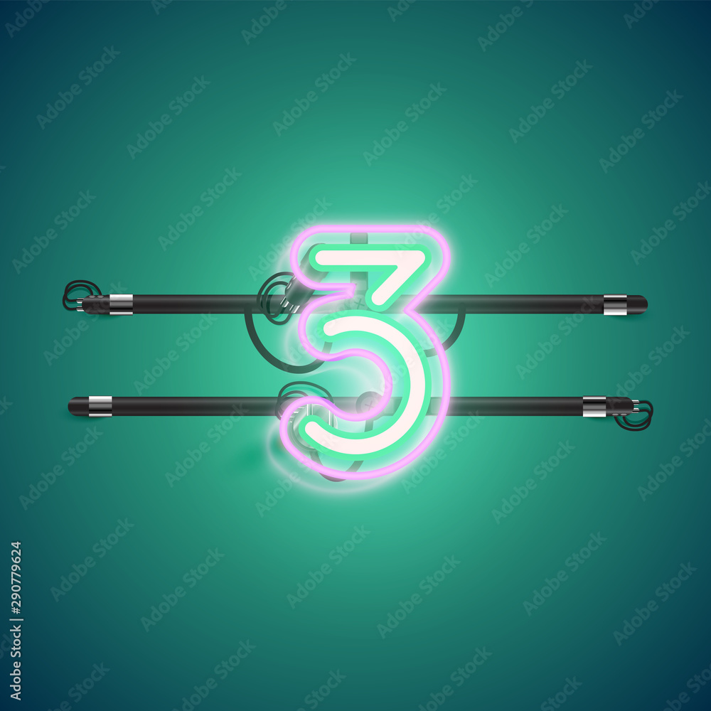 Realistic glowing double neon charcter on and off from a fontset, vector illustration Realistic glowing double neon charcter on and off from a fontset, vector illustration