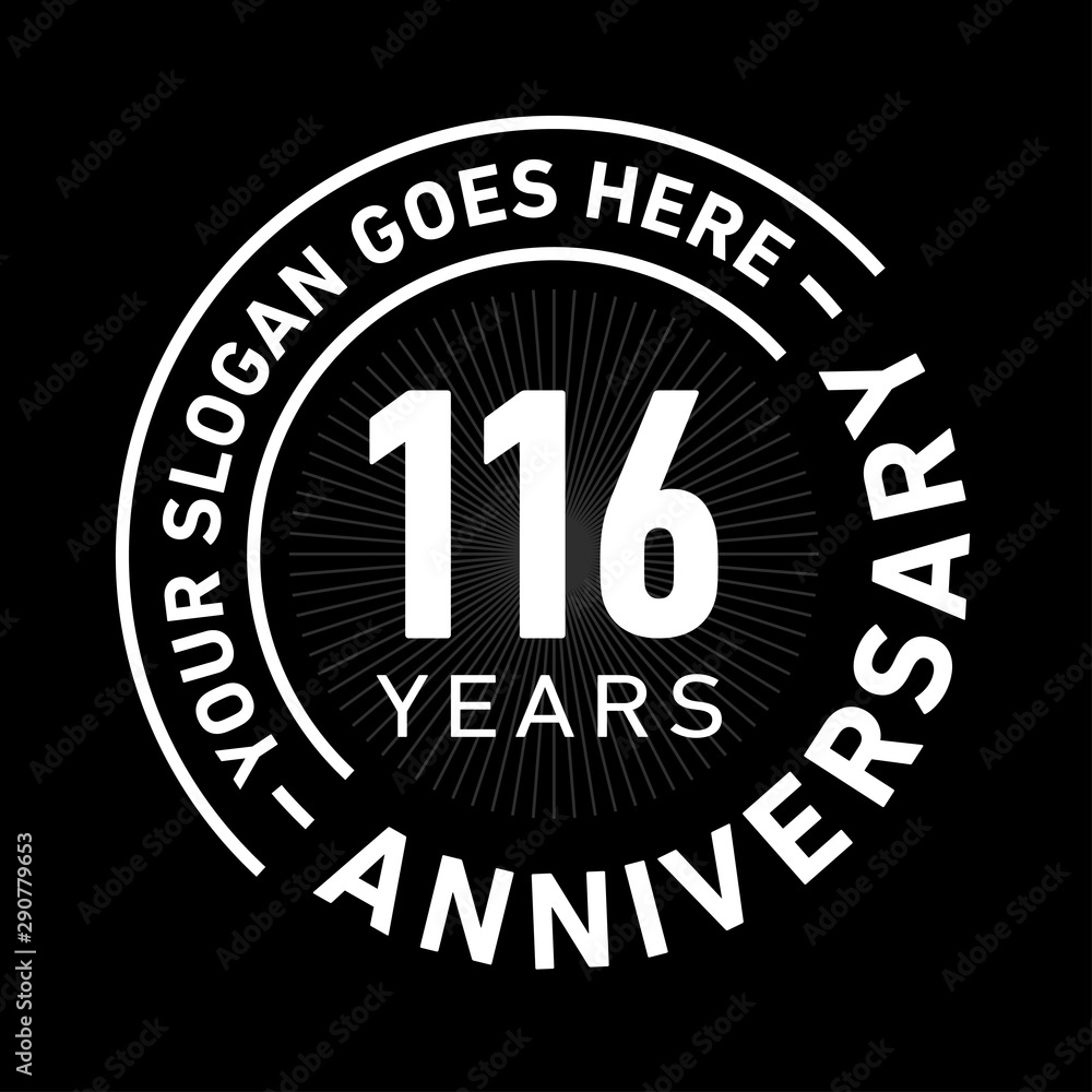 116 years anniversary logo template. One hundred and sixteen years celebrating logotype. Black and white vector and illustration.