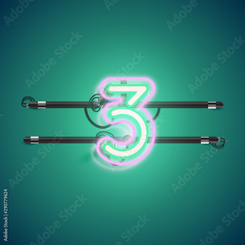 Realistic glowing double neon charcter on and off from a fontset, vector illustration