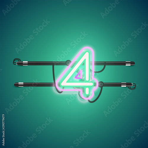 Realistic glowing double neon charcter on and off from a fontset, vector illustration