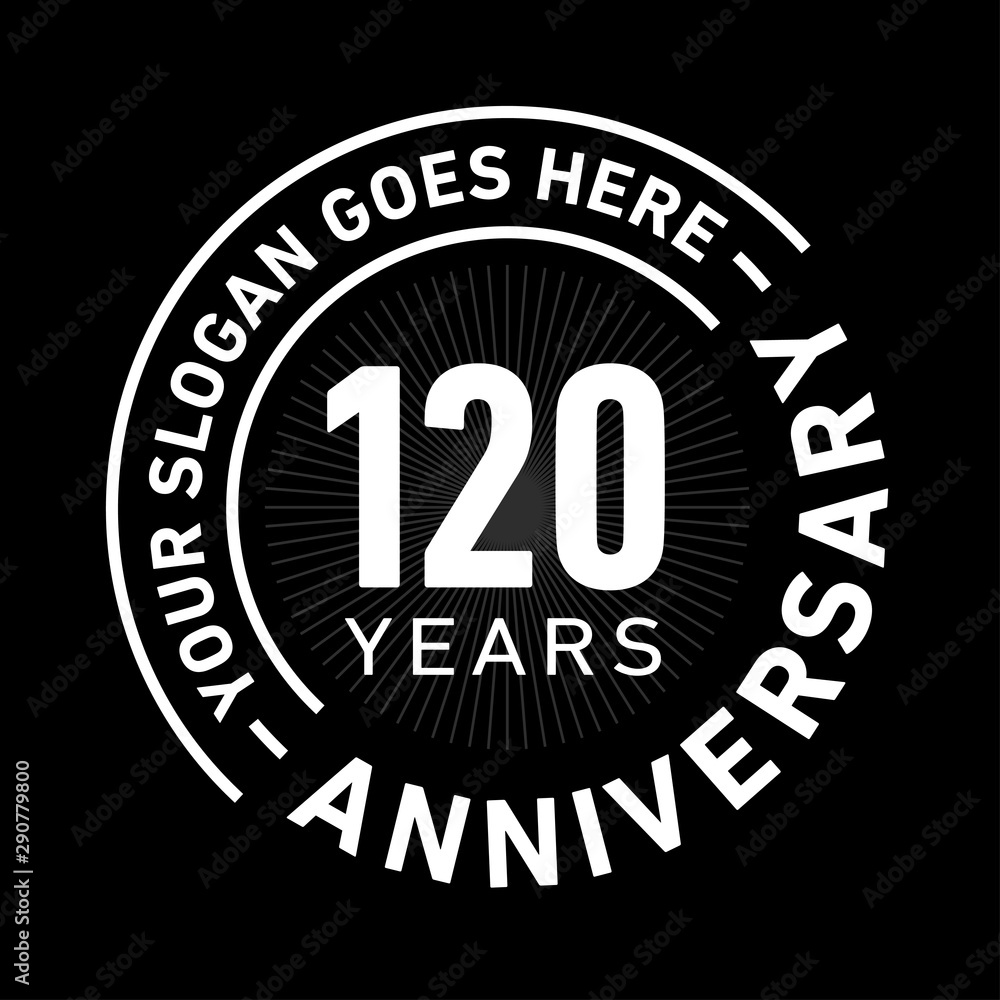 120 years anniversary logo template. One hundred and twenty years celebrating logotype. Black and white vector and illustration.
