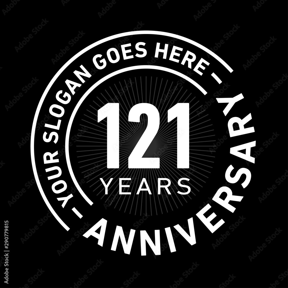 121 years anniversary logo template. One hundred and twenty-one years celebrating logotype. Black and white vector and illustration. 121 years anniversary logo template. One hundred and twenty-one years celebrating logotype. Black and white vector and illustration.