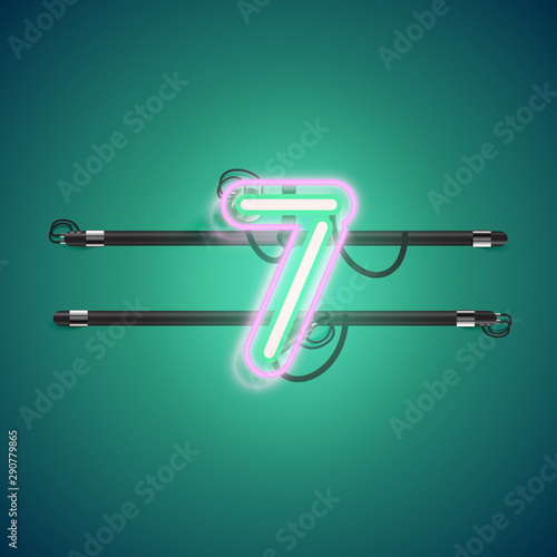 Realistic glowing double neon charcter on and off from a fontset, vector illustration