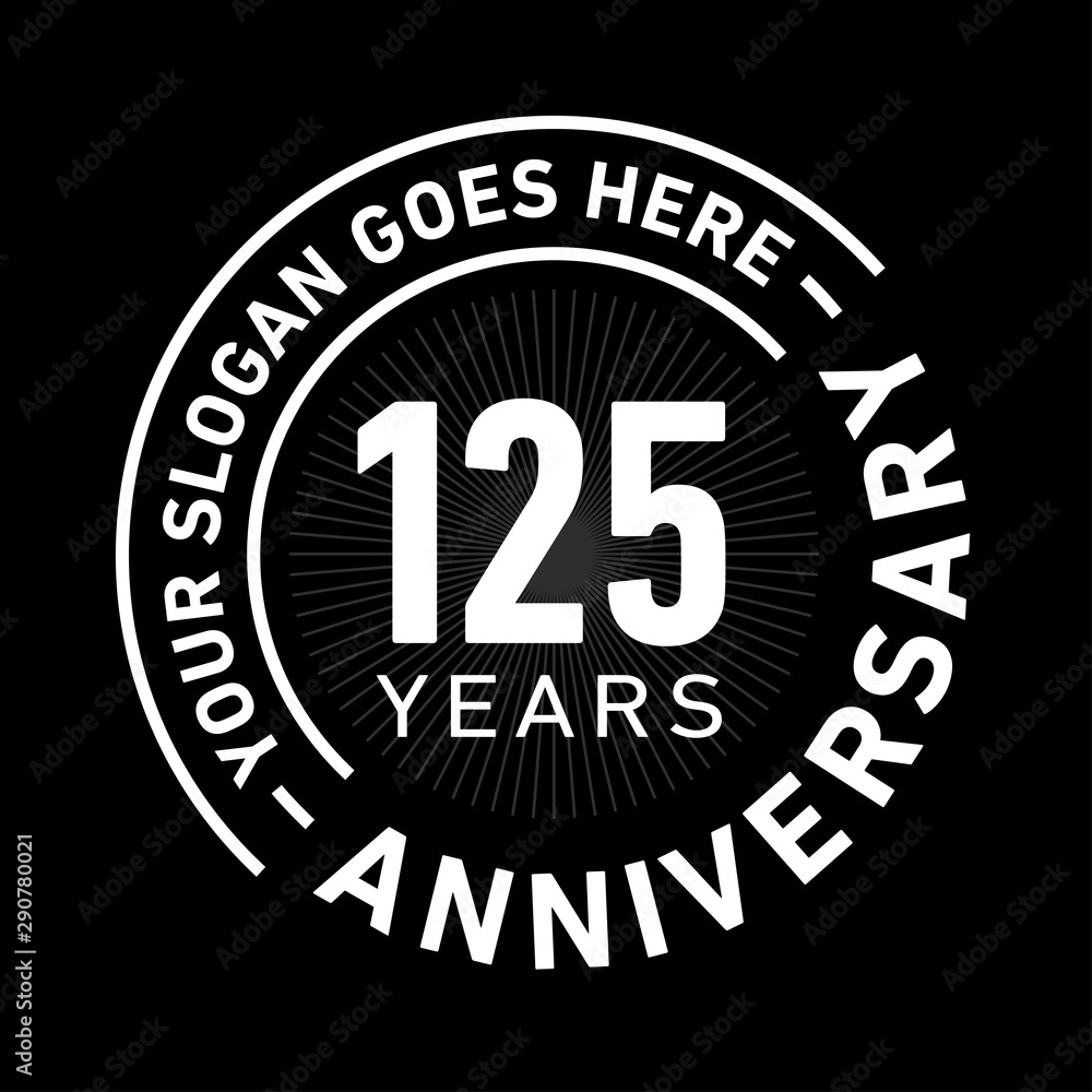 125 years anniversary logo template. One hundred and twenty-five years celebrating logotype. Black and white vector and illustration.