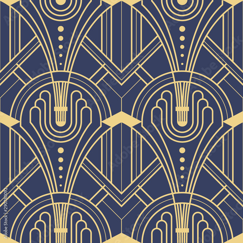 Abstract art deco geometric tiles pattern on blue background