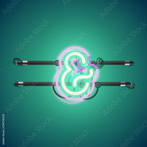 Realistic glowing double neon charcter on and off from a fontset, vector illustration