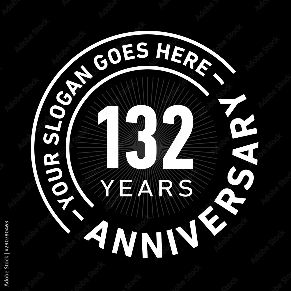 132 years anniversary logo template. One hundred and thirty-two years celebrating logotype. Black and white vector and illustration.