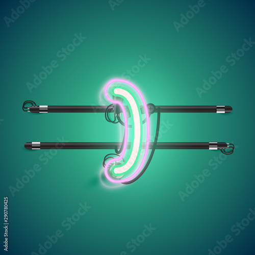 Realistic glowing double neon charcter on and off from a fontset, vector illustration