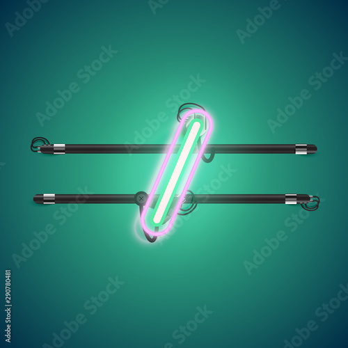 Realistic glowing double neon charcter on and off from a fontset, vector illustration