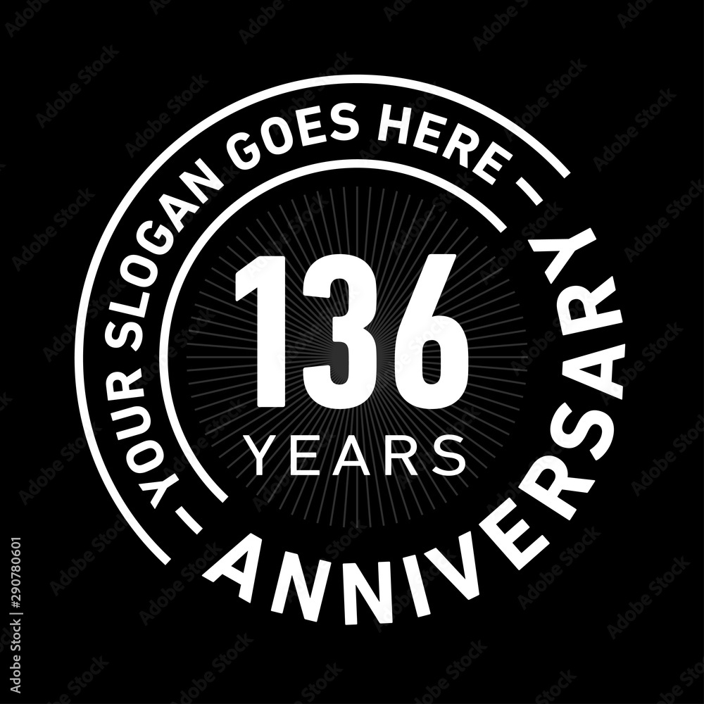 136 years anniversary logo template. One hundred and thirty-six years celebrating logotype. Black and white vector and illustration.
