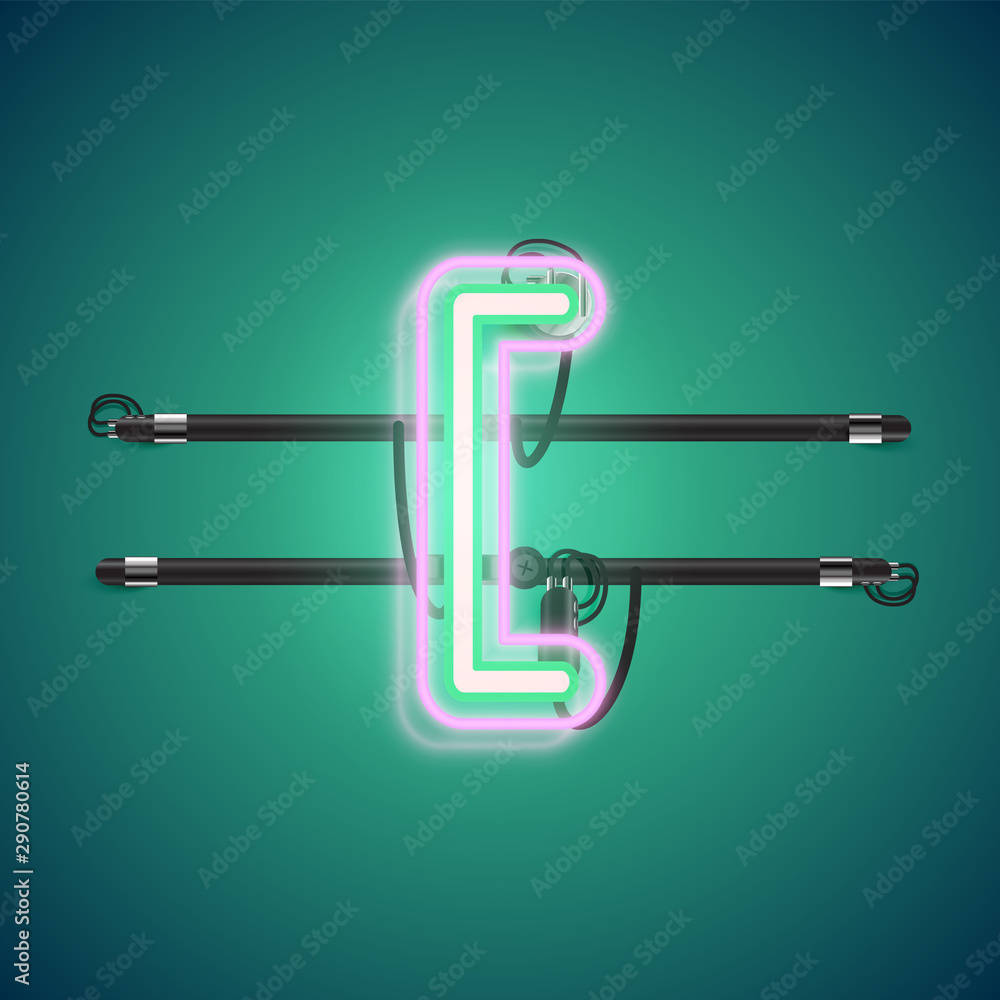 Realistic glowing double neon charcter on and off from a fontset, vector illustration Realistic glowing double neon charcter on and off from a fontset, vector illustration