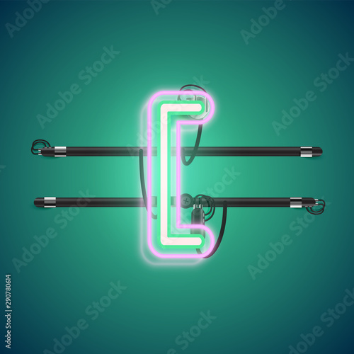 Realistic glowing double neon charcter on and off from a fontset, vector illustration © Sebestyen Balint