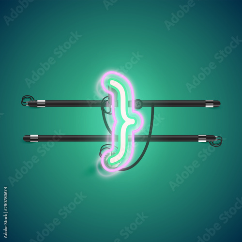 Realistic glowing double neon charcter on and off from a fontset, vector illustration