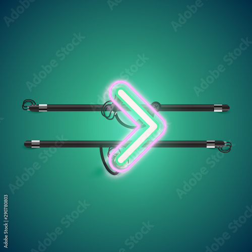 Realistic glowing double neon charcter on and off from a fontset, vector illustration