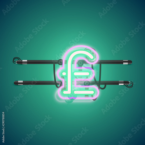 Realistic glowing double neon charcter on and off from a fontset, vector illustration