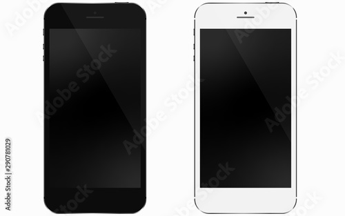 2 smartphones with blank screen. Mockup. Vector graphic