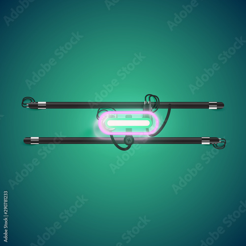 Realistic glowing double neon charcter on and off from a fontset, vector illustration