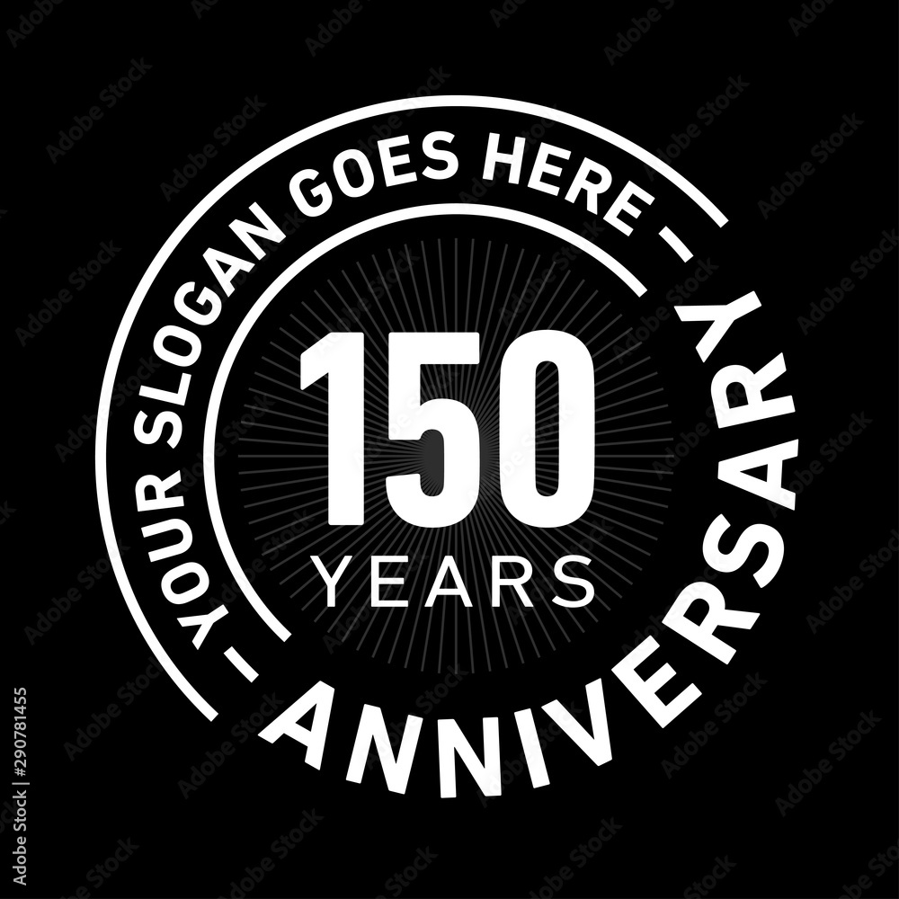 150 years anniversary logo template. One hundred and fifty years celebrating logotype. Black and white vector and illustration.