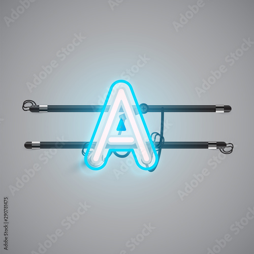 Realistic glowing double neon charcter on and off from a fontset, vector illustration