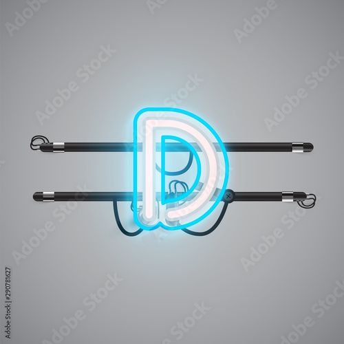 Realistic glowing double neon charcter on and off from a fontset, vector illustration
