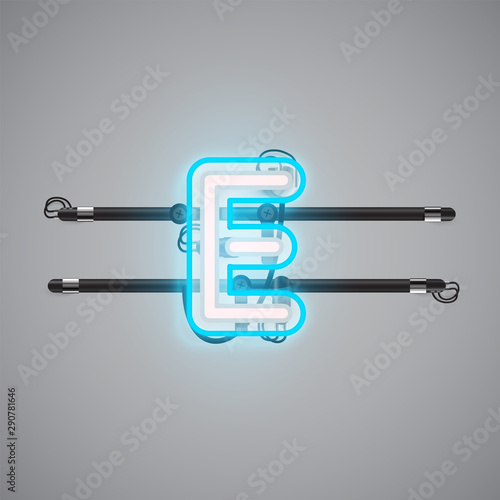 Realistic glowing double neon charcter on and off from a fontset, vector illustration