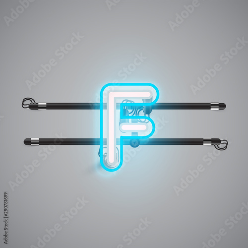 Realistic glowing double neon charcter on and off from a fontset, vector illustration