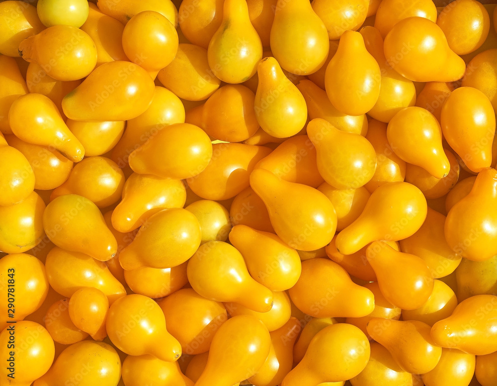 small yellow tomatoes of unusual shape background small yellow tomatoes of unusual shape background