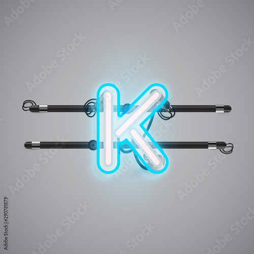 Realistic glowing double neon charcter on and off from a fontset, vector illustration