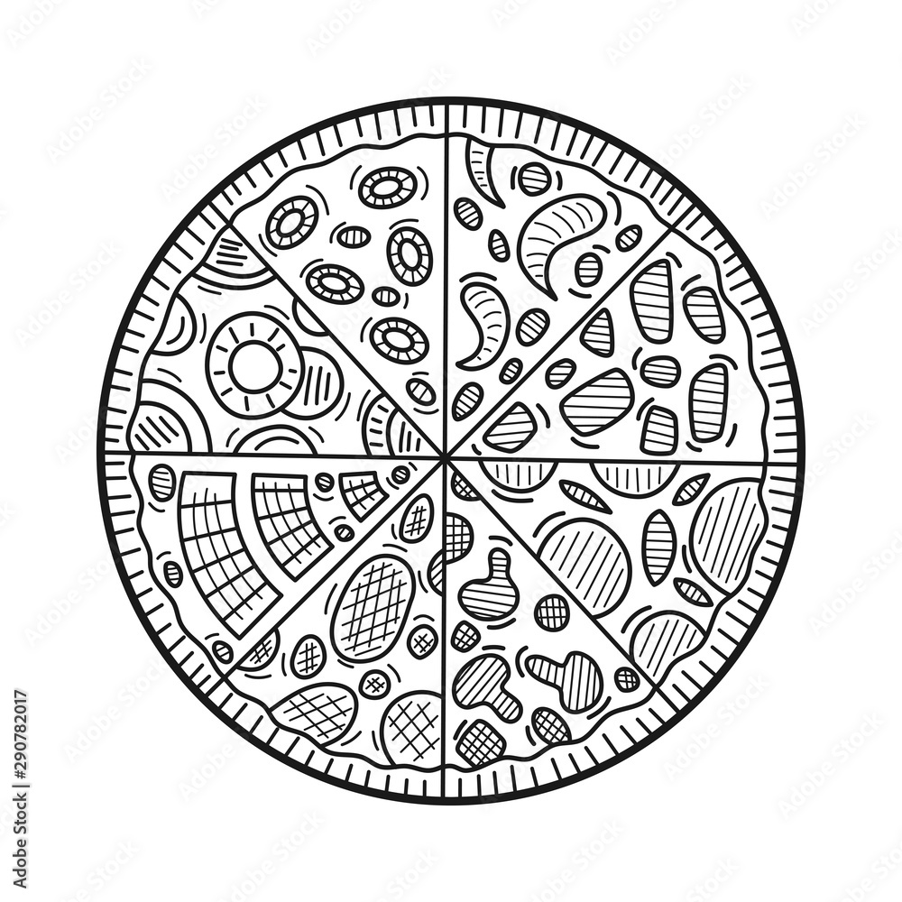 Hand drawn pizza isolated on a white