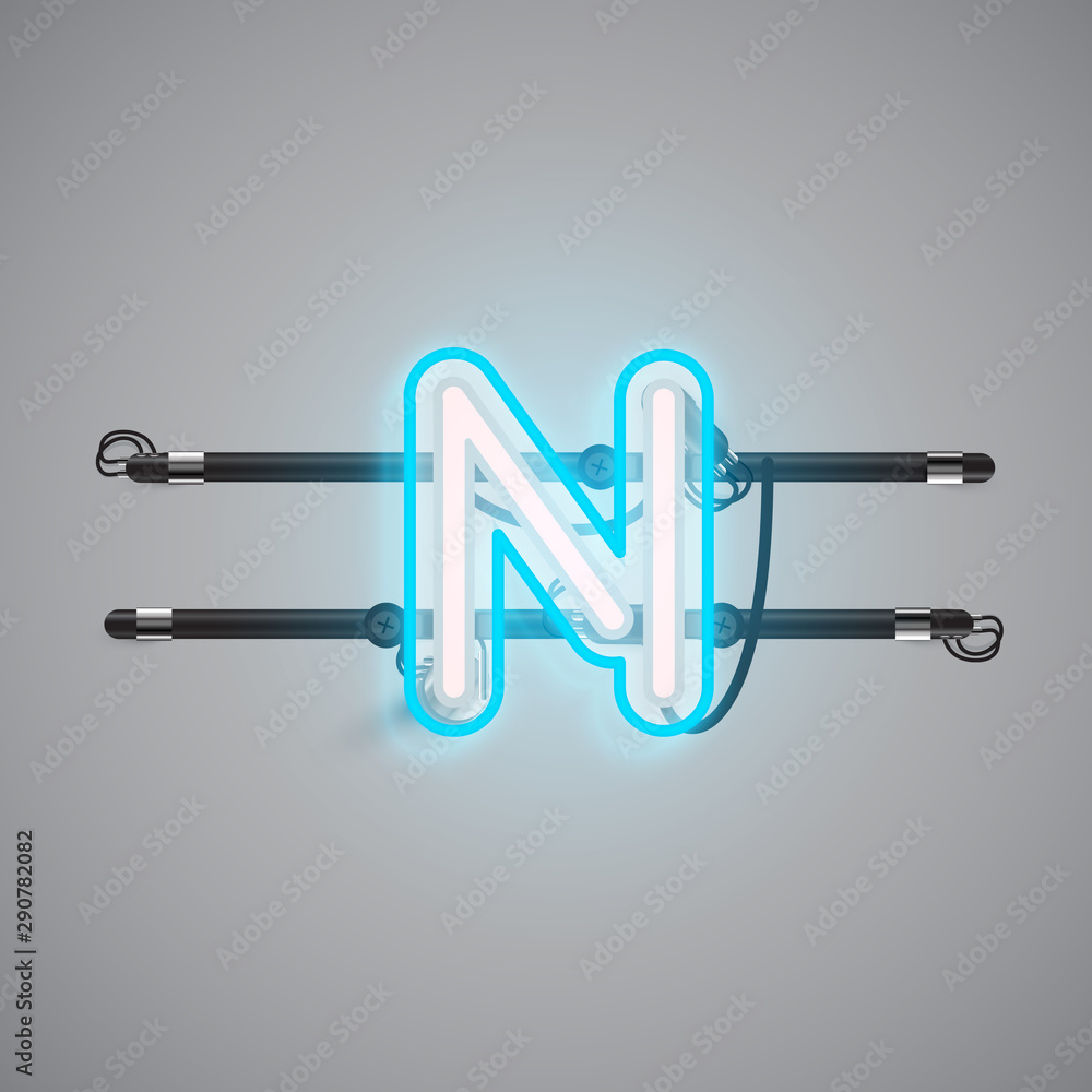 Realistic glowing double neon charcter on and off from a fontset, vector illustration Realistic glowing double neon charcter on and off from a fontset, vector illustration