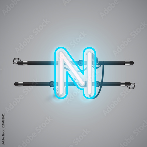 Realistic glowing double neon charcter on and off from a fontset, vector illustration