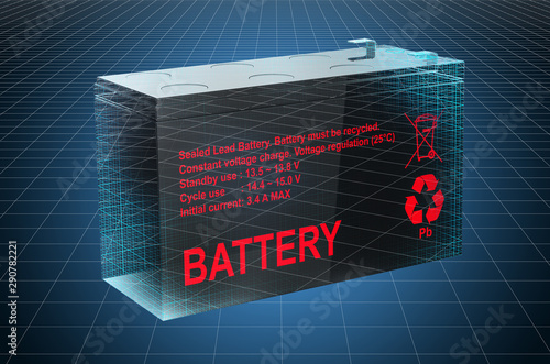 Visualization 3d cad model of sealed UPS battery, blueprint. 3D rendering photo