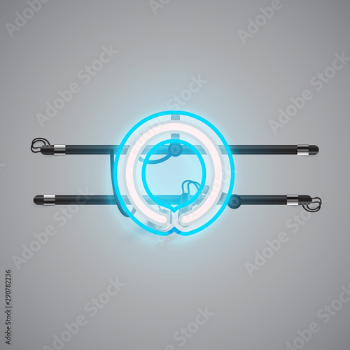 Realistic glowing double neon charcter on and off from a fontset, vector illustration
