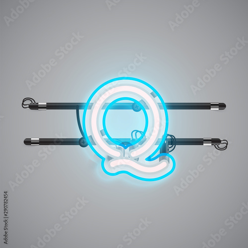 Realistic glowing double neon charcter on and off from a fontset, vector illustration