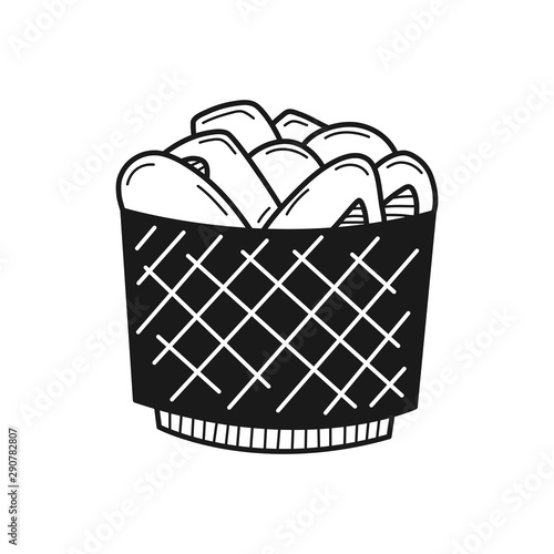 Hand drawn Fried Chicken Bucket isolated on a white. Great for menu, poster or label. Vector illustration.