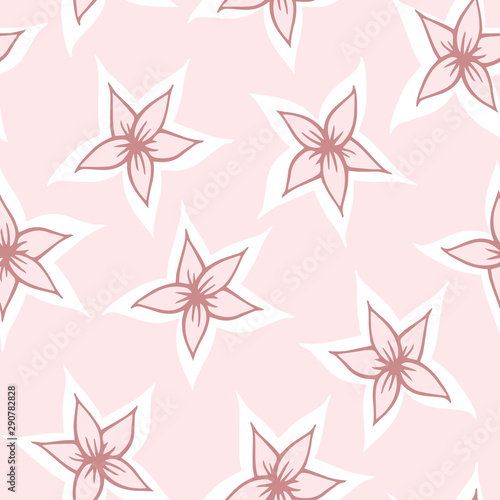 Vector Asian Florals in Dusty Pinks with White seamless pattern background.