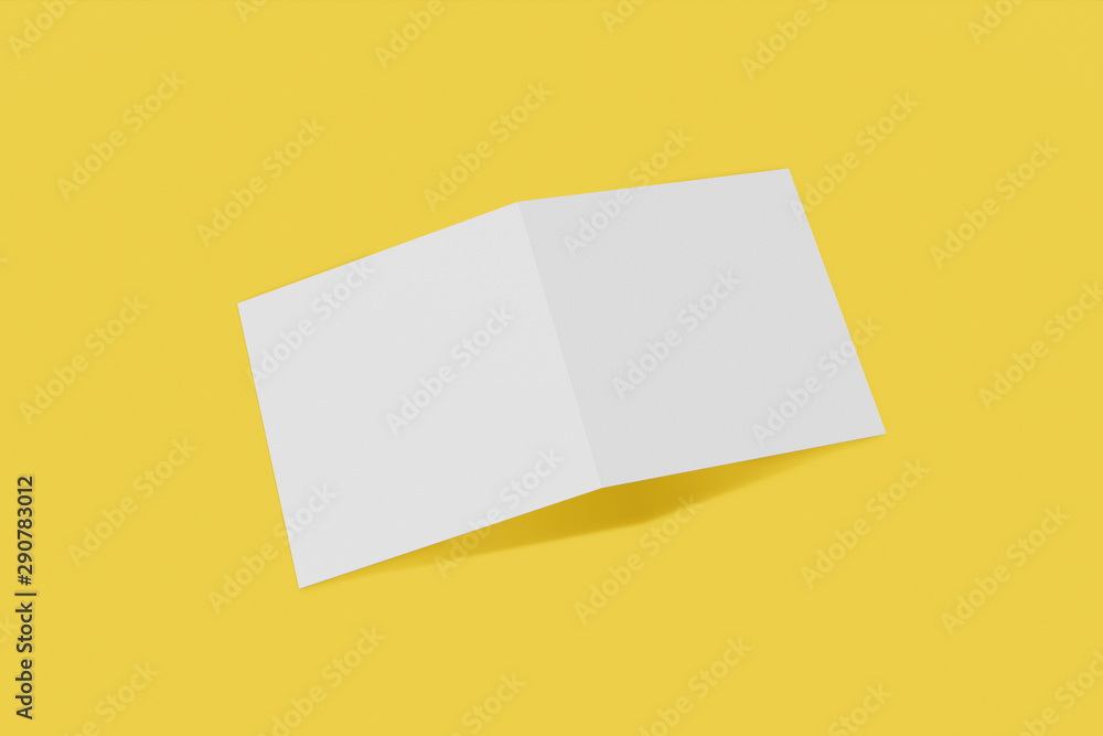 Mockup square booklet, brochure, invitation isolated on a yellow background with hard cover and realistic shadow. 3D rendering. Mockup square booklet, brochure, invitation isolated on a yellow background with hard cover and realistic shadow. 3D rendering.