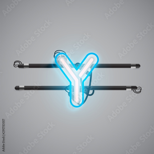 Realistic glowing double neon charcter on and off from a fontset, vector illustration