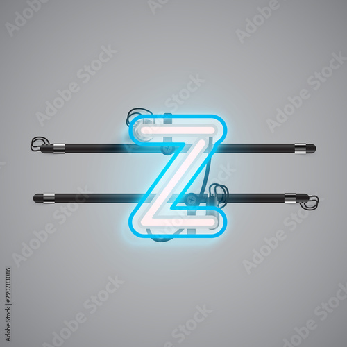 Realistic glowing double neon charcter on and off from a fontset, vector illustration