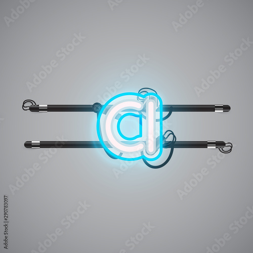 Realistic glowing double neon charcter on and off from a fontset, vector illustration