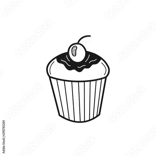 Hand drawn Cupcake isolated on a white. Great for menu, poster or label. Vector illustration.
