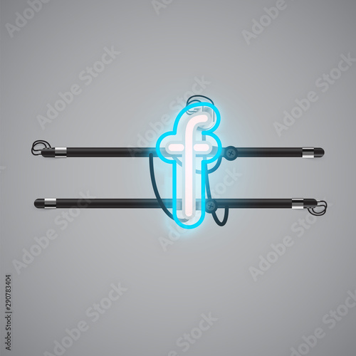 Realistic glowing double neon charcter on and off from a fontset, vector illustration