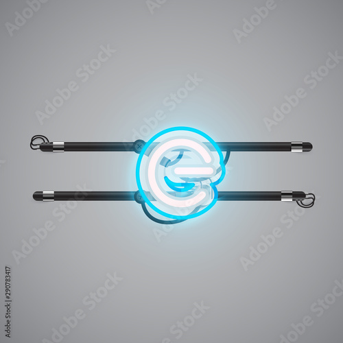 Realistic glowing double neon charcter on and off from a fontset, vector illustration