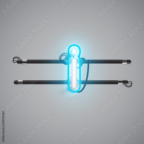 Realistic glowing double neon charcter on and off from a fontset, vector illustration