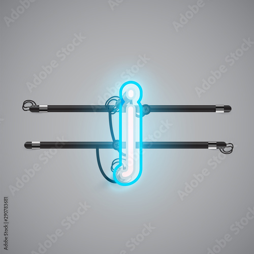Realistic glowing double neon charcter on and off from a fontset, vector illustration