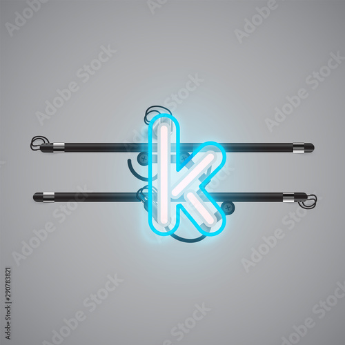 Realistic glowing double neon charcter on and off from a fontset, vector illustration