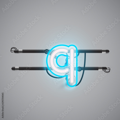 Realistic glowing double neon charcter on and off from a fontset, vector illustration
