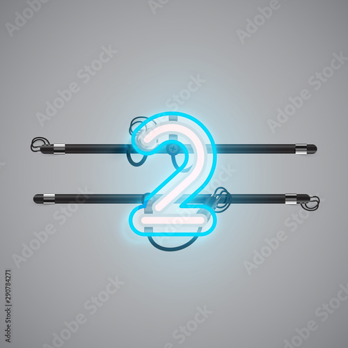 Realistic glowing double neon charcter on and off from a fontset, vector illustration